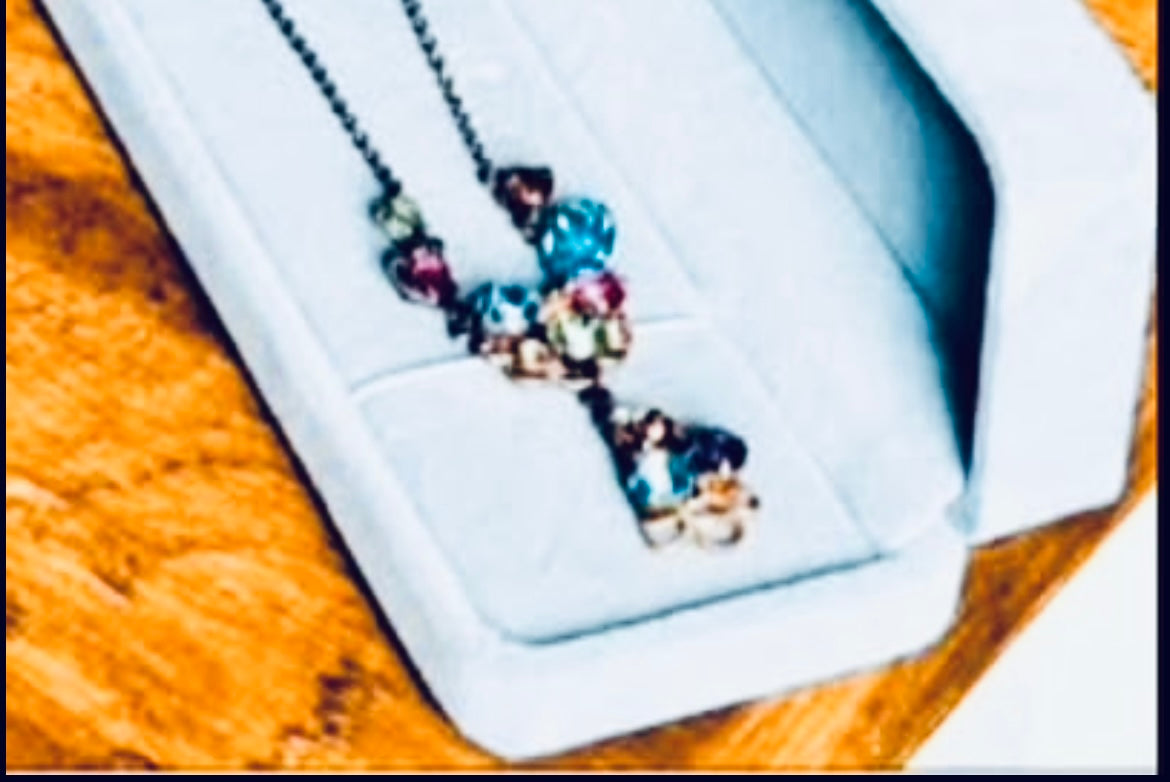 Rainbow Gold Tone Glass Jewel Necklace approx length 44cm Boxed. FREE POST